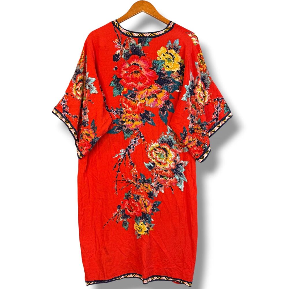 Flying Tomato Red Floral Kimono Multicolored Floral Print Boho Hippie Size M/L - Picture 2 of 6